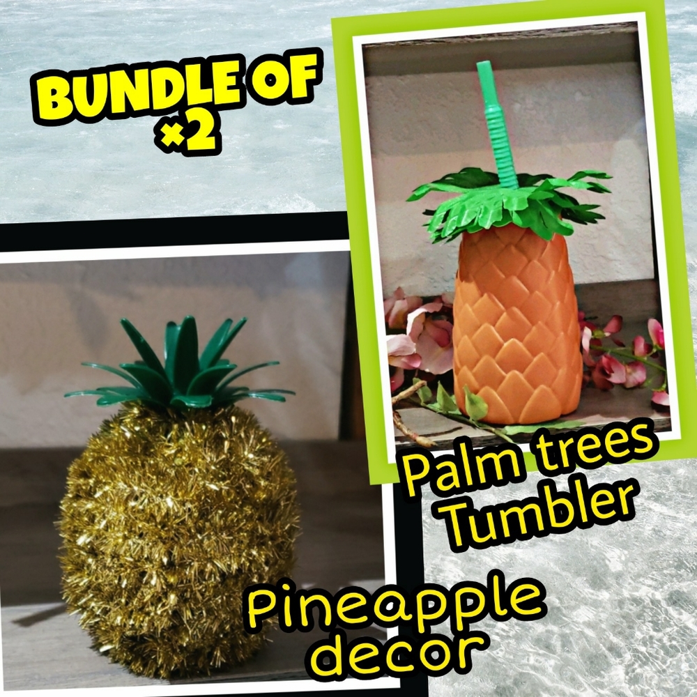 2× Bundle Palm trees Tumbler + Pineapple decor